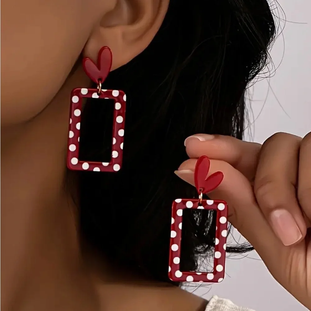 Red Heart Polkadot Earrings